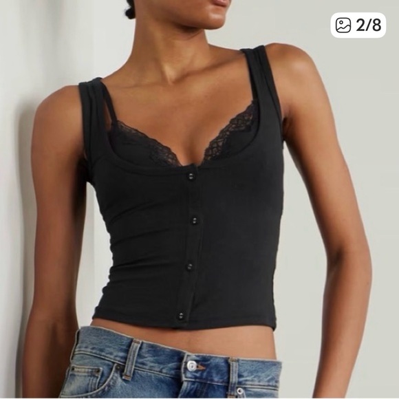 NWT ! SKIMS Black soft lounge lace tank with lace bralette! Size medium - Picture 2 of 7